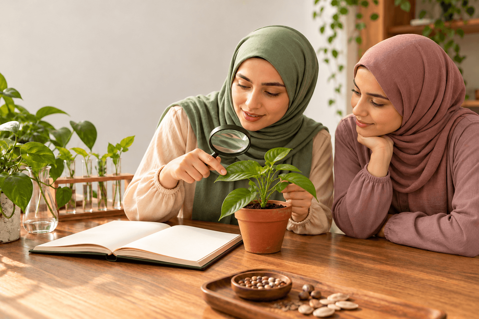 نفس الطالبة تشرح ما تعلمته لزميلة؛ ربط الدراسة بهدف يأتي من النص.