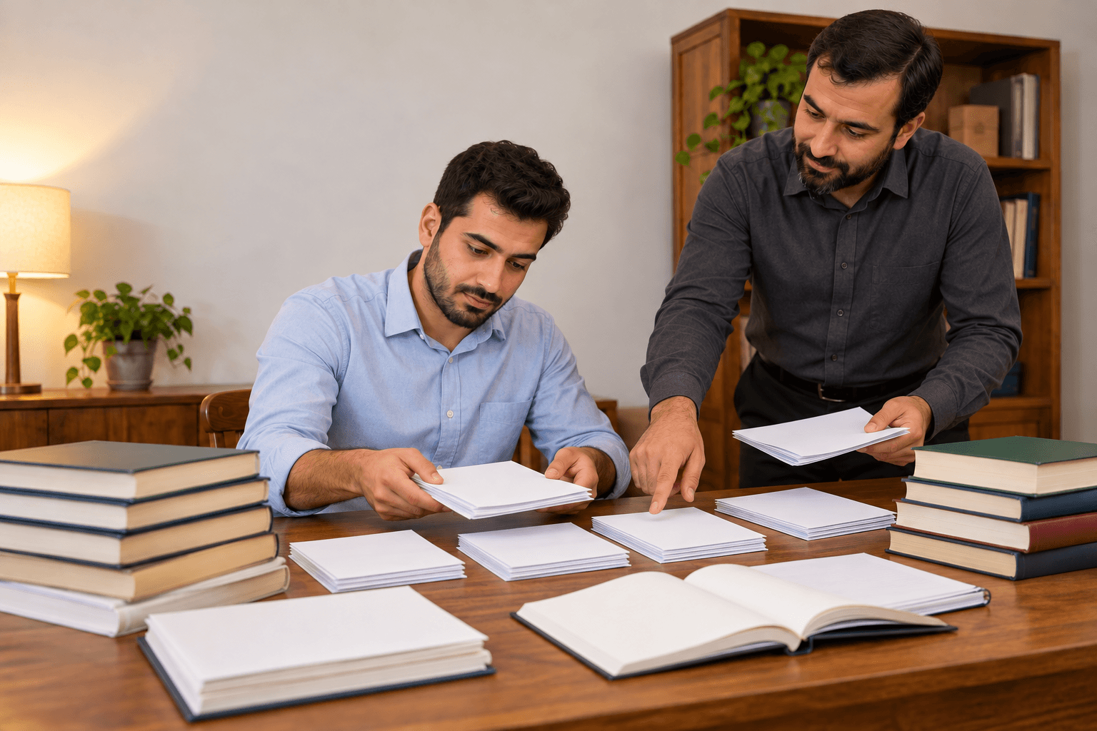 معلم يقترح عليه تقسيم أوراقه إلى مجموعات صغيرة.
