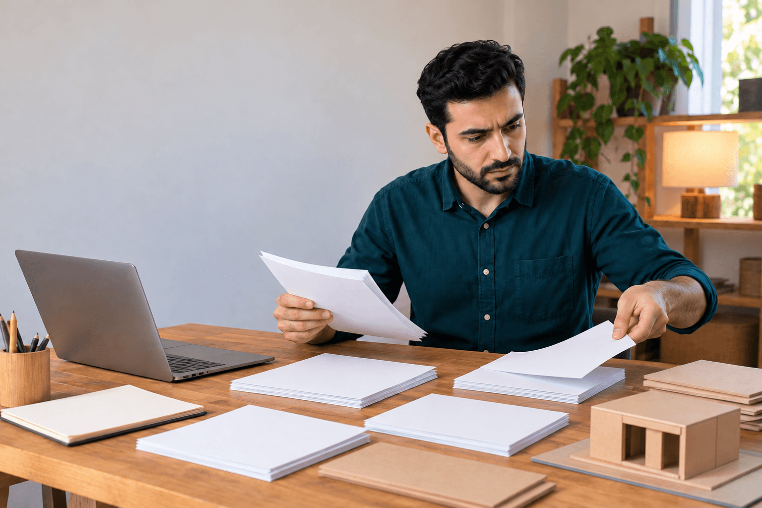 نفس الطالب يقسم الأوراق ويعمل على خطوة واحدة.