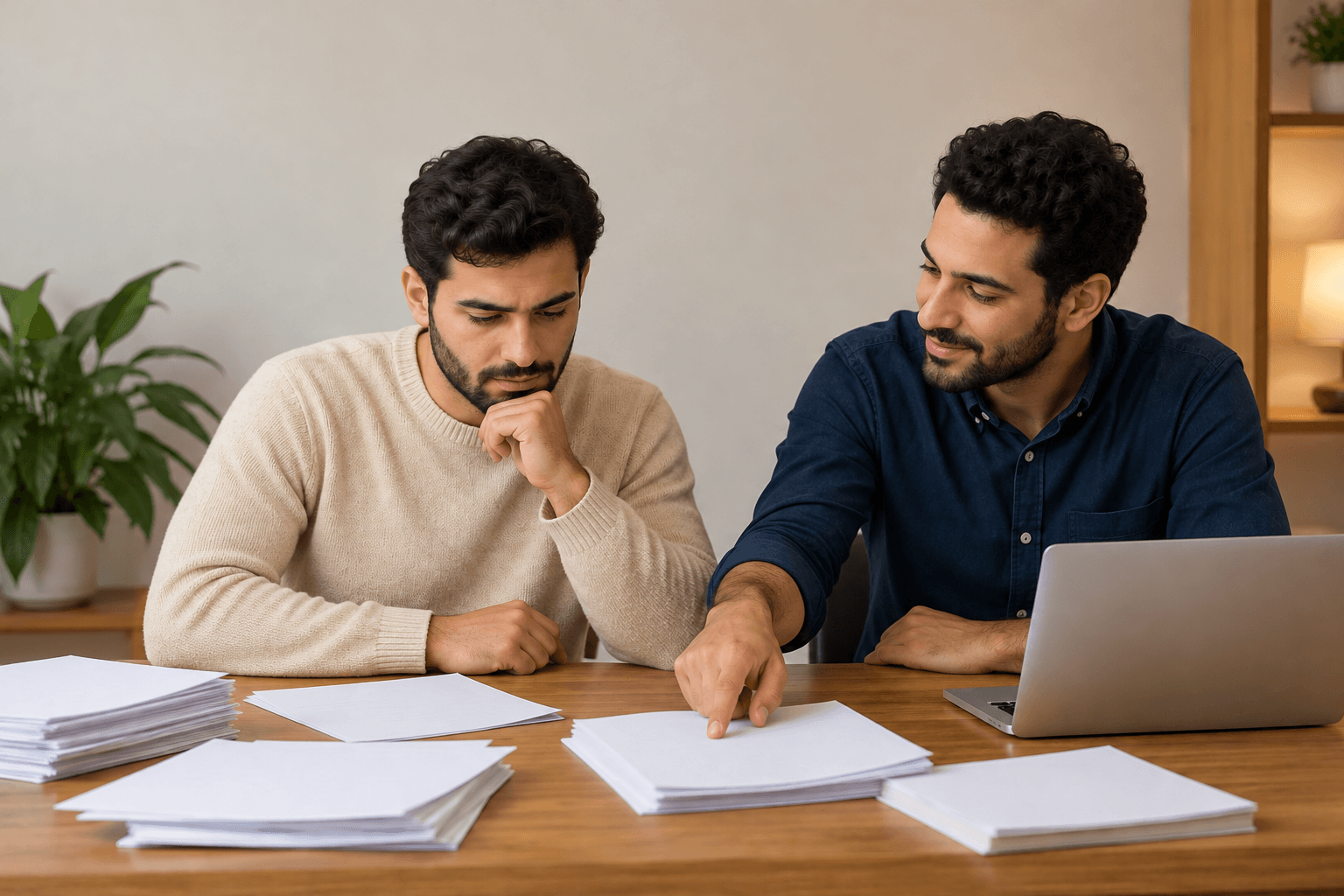 الصديق يساعده على اختيار مجموعة واحدة من الأوراق.