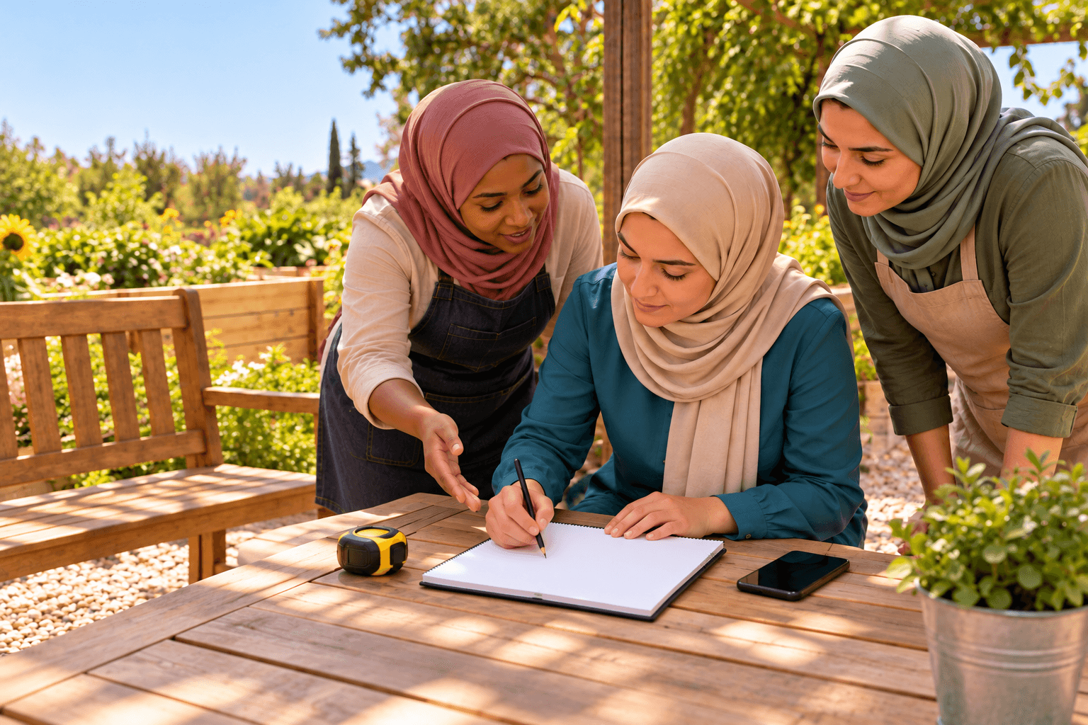 نفس الطالبة تعدل مخططًا فارغًا بعد حديث مع متطوعين.