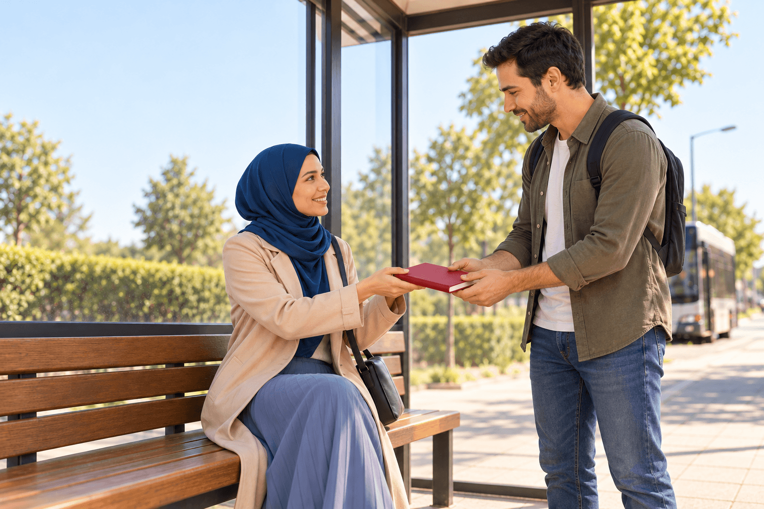 مايا تسلم الدفتر لرجل بالغ وصل إلى المحطة؛ نفس الدفتر.