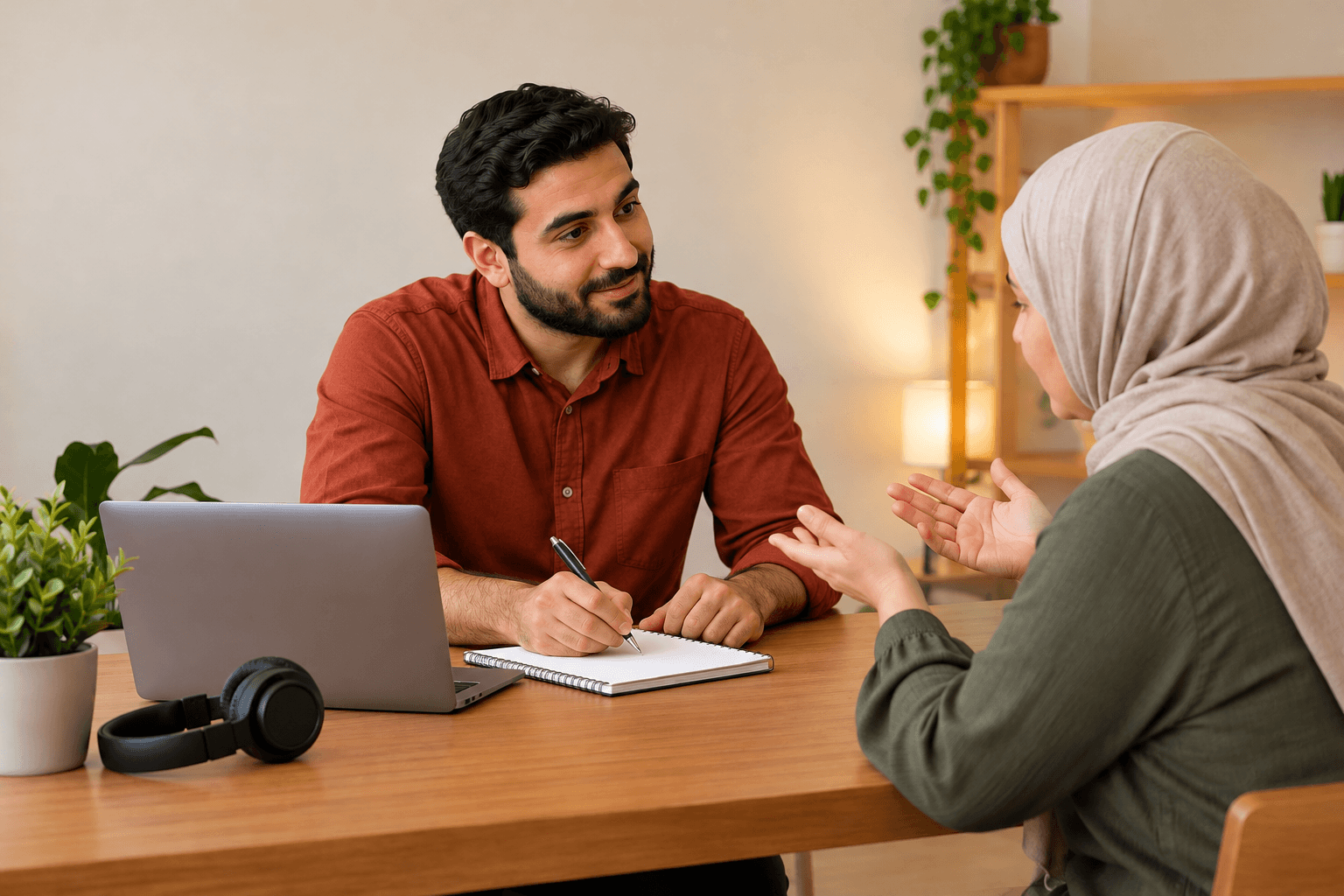 متطوع يستمع لإجابة مفتوحة ويسجلها.