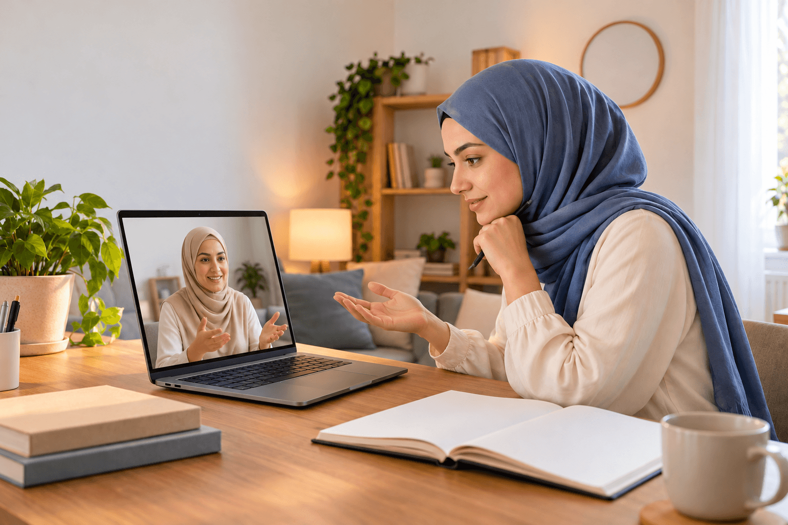 نفس الطالبة تتوقف وتحاول سؤالًا عن فكرة غير مفهومة.