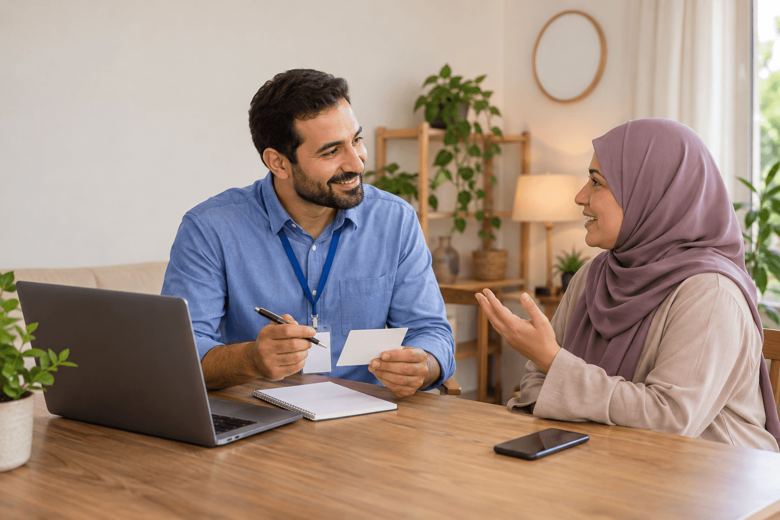 منظم يسأل بالغًا في نادٍ مجتمعي عن تذكير اجتماع.