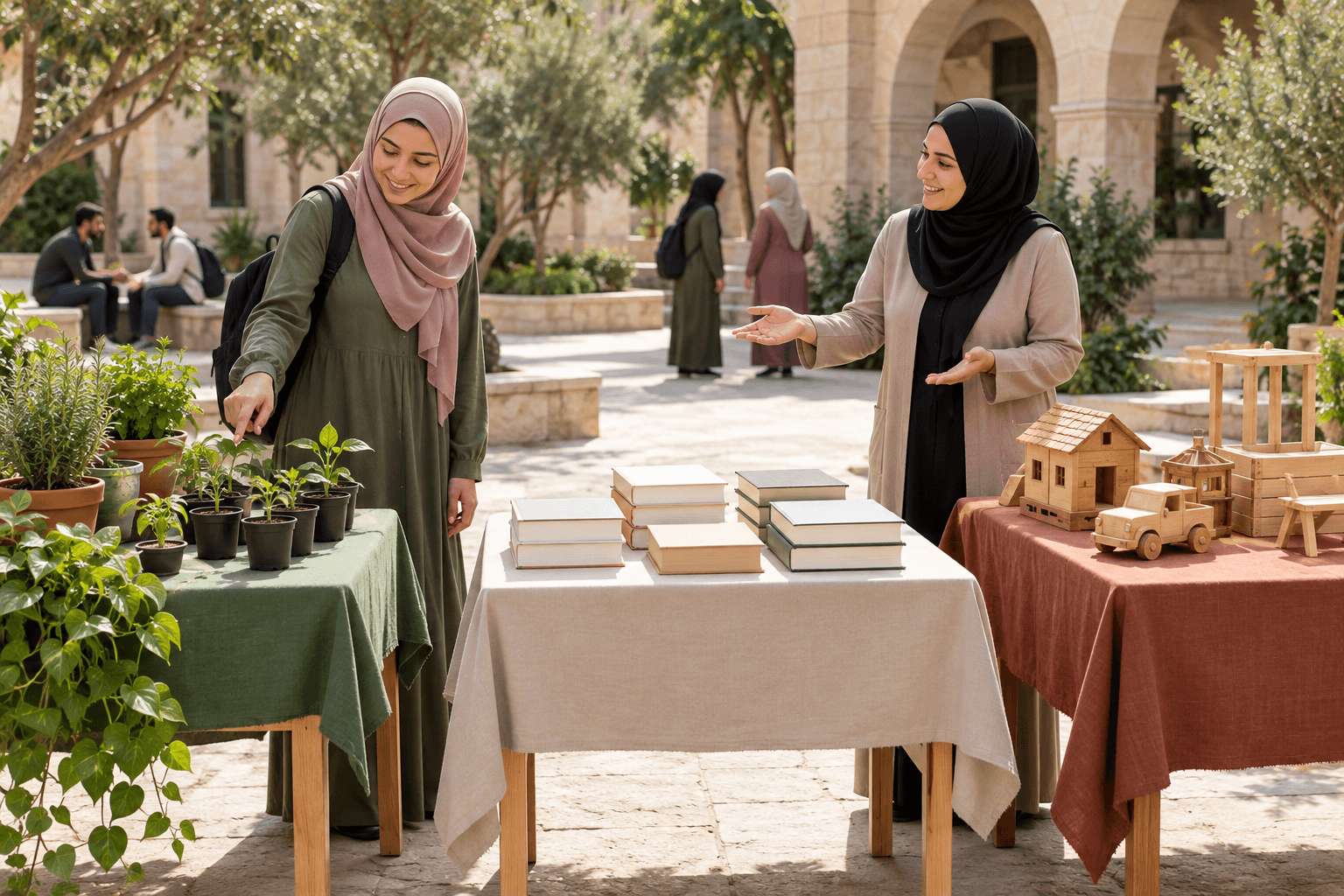 طالبة تقارن طاولات أنشطة وتشير إلى شتلة تختار الاهتمام بها.