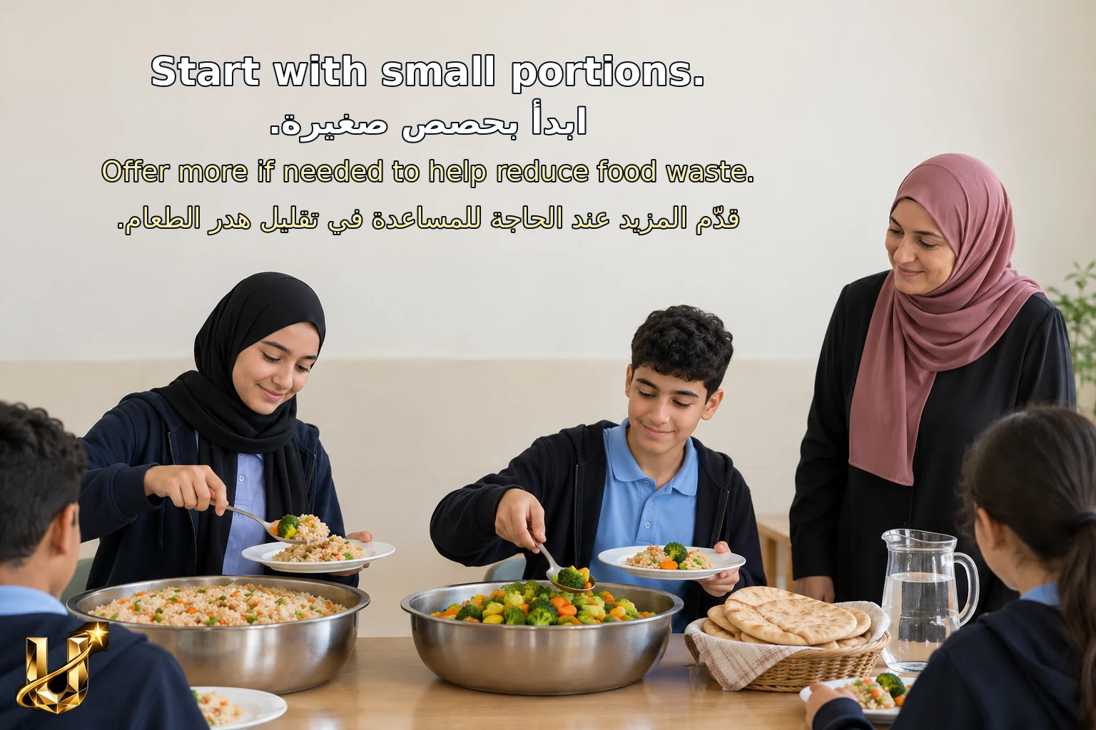 طلاب في الطيبة يبدأون بحصص صغيرة ويتركون المزيد متاحًا لتقليل هدر الطعام.