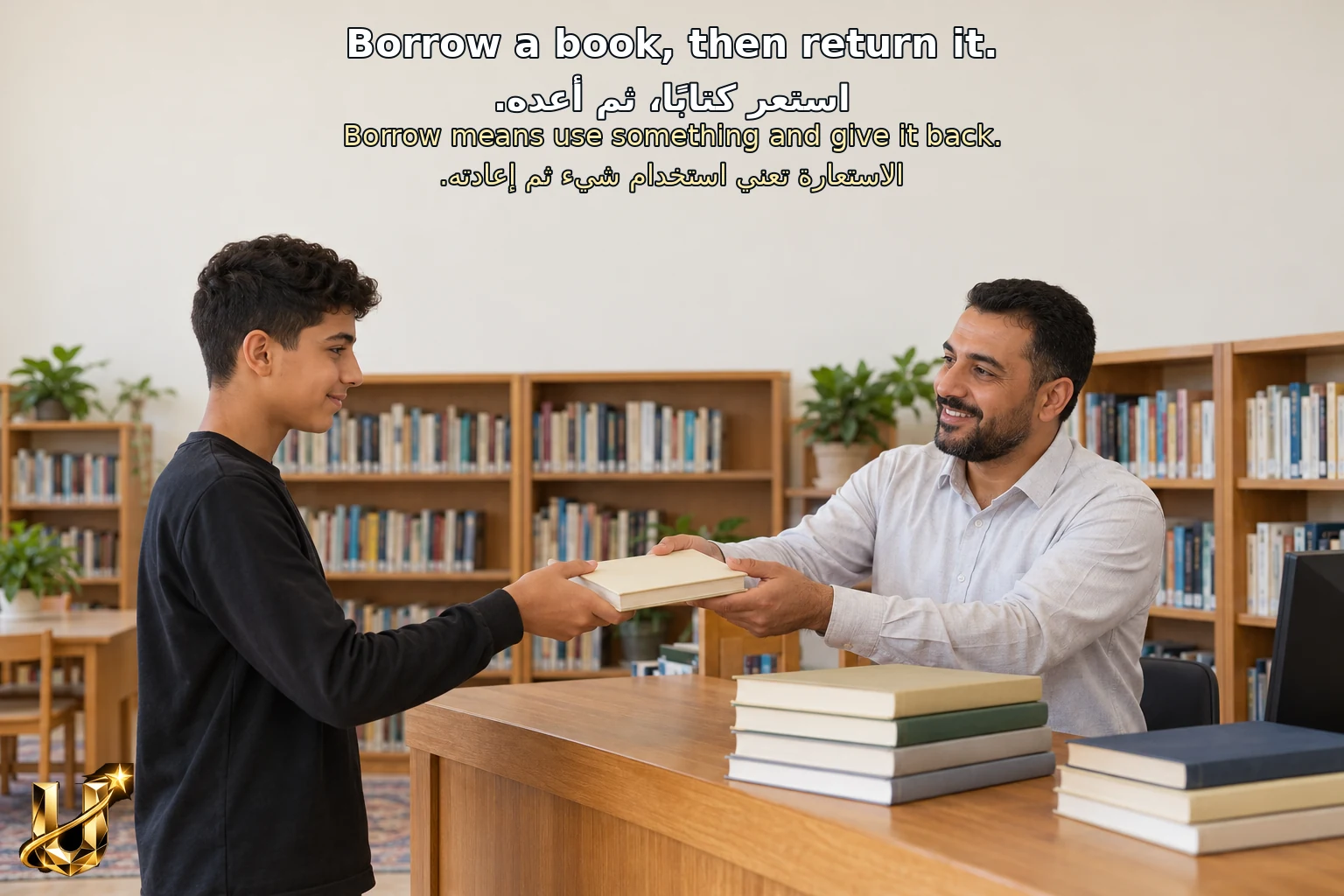 طالب يستعير كتابًا من مكتبة في رهط ويعرف أن الاستعارة تستلزم إعادته.