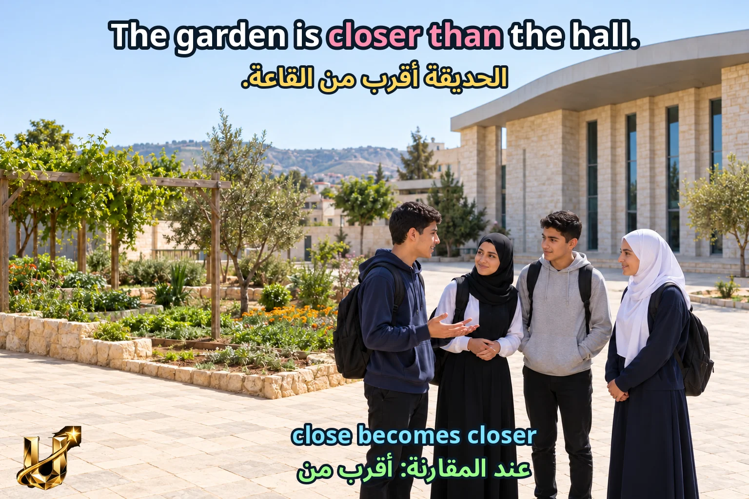 صورة تعليمية للدرس «نقرأ ونفهم — نقارن بين الخيارات» مع الجملة الإنجليزية وترجمتها العربية.