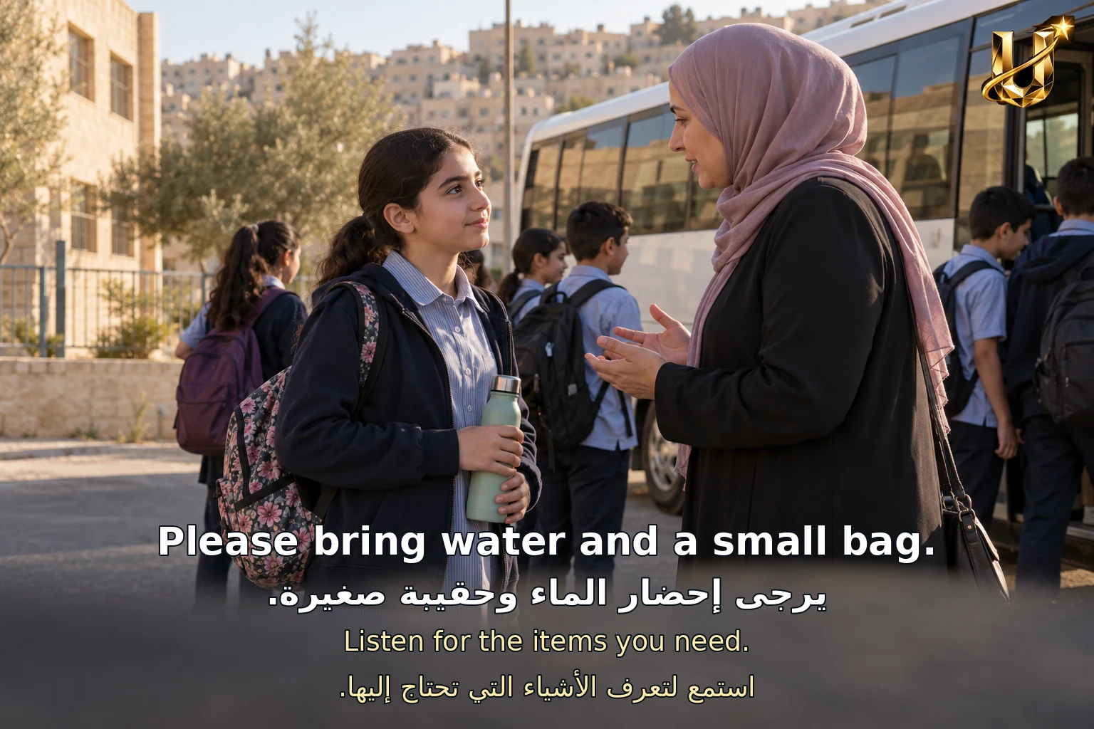 يرجى إحضار الماء وحقيبة صغيرة.