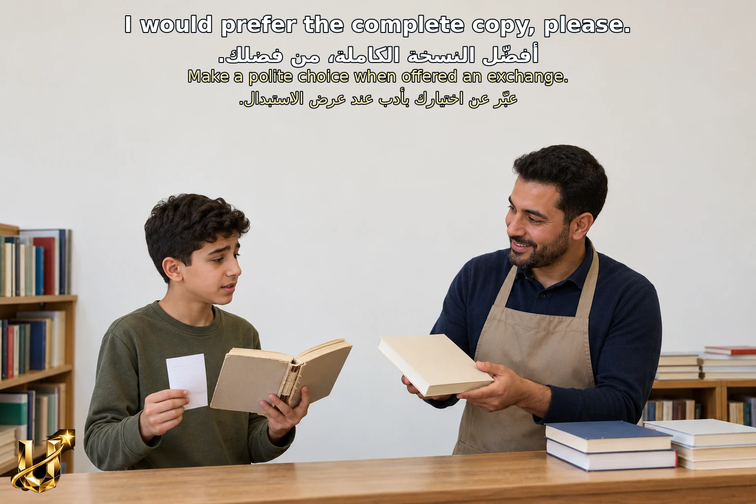 مساعد يعرض نسخة كاملة بدل كتاب معيب، وطالب يعبّر عن اختياره بأدب في الكرك.