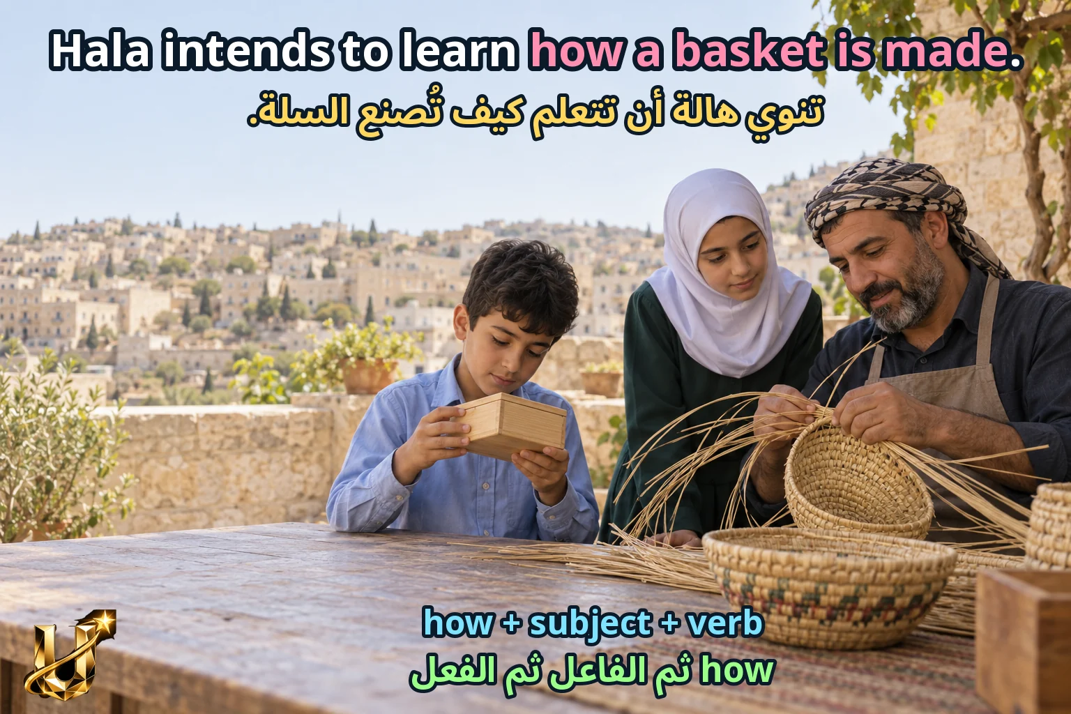 صورة تعليمية للدرس «تقويم جديد للفصل 2 — نص لم يرد في الدروس السابقة» مع الجملة الإنجليزية وترجمتها العربية.