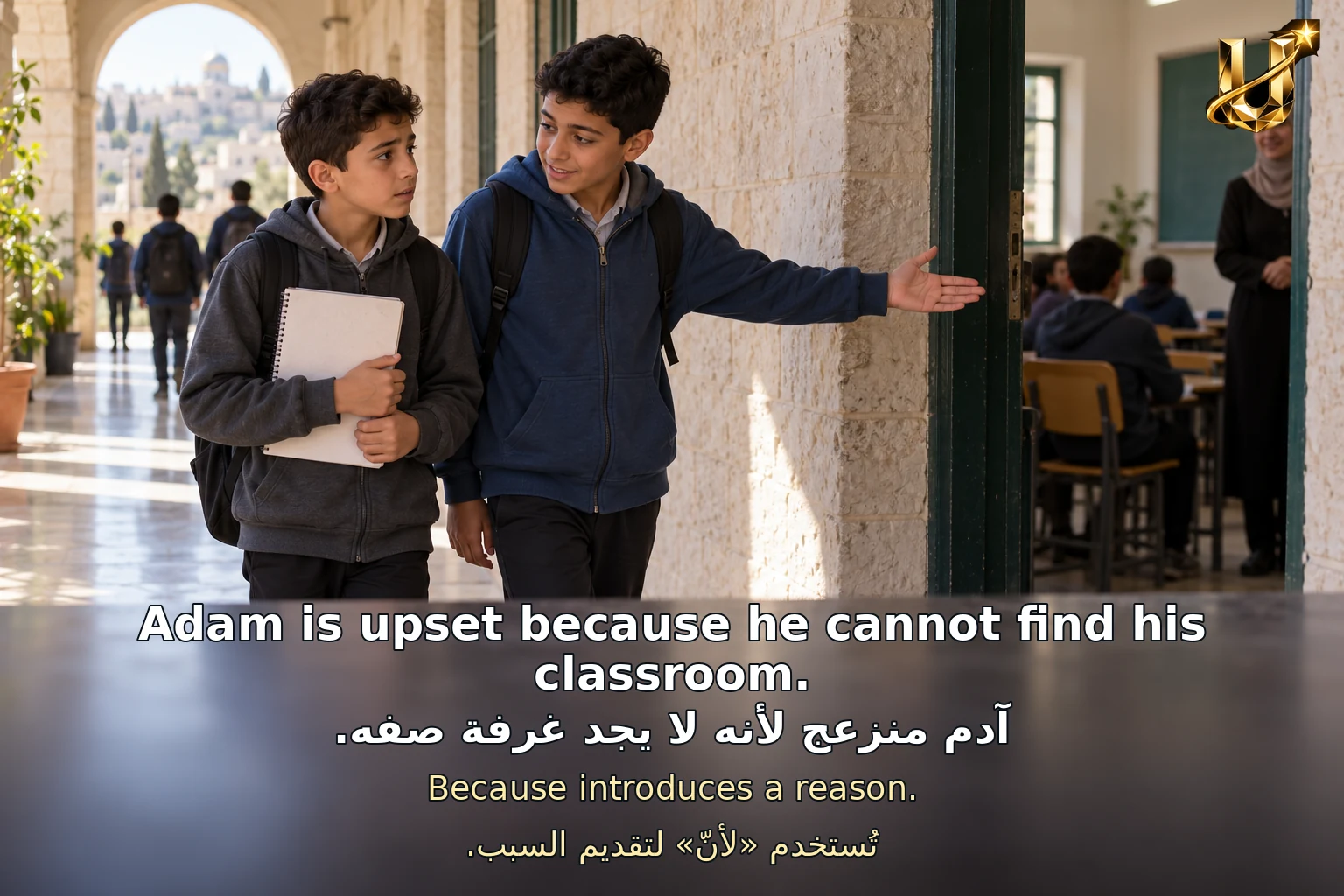 آدم منزعج لأنه لا يجد غرفة صفه.