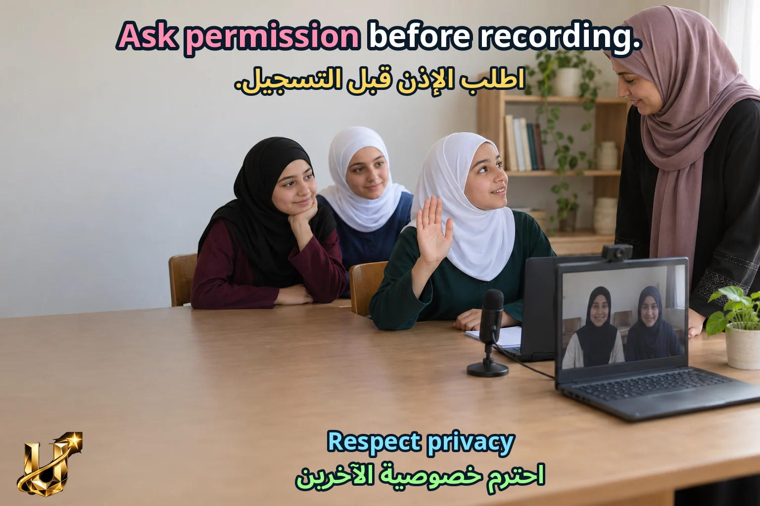 صورة تعليمية للدرس «نقرأ ونفهم — عالم التواصل والالتزام» مع الجملة الإنجليزية وترجمتها العربية.
