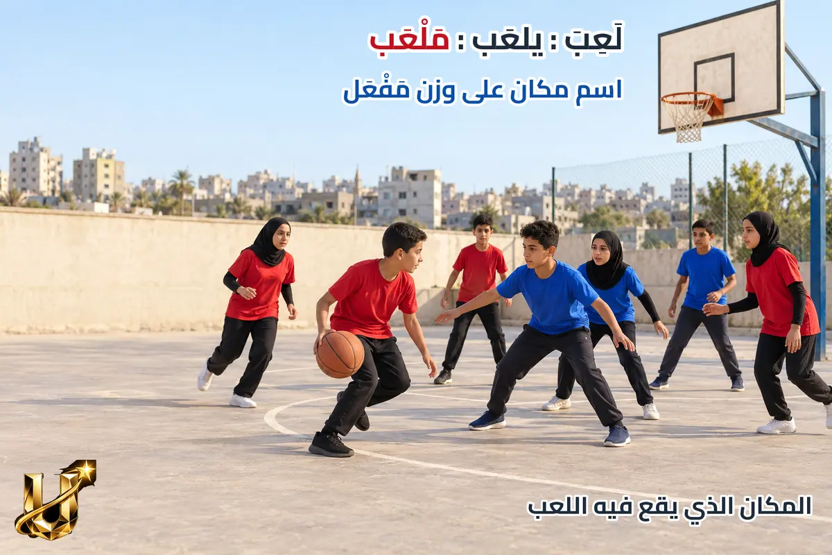 لعب ← يلعب ← ملعب (اسم مكان).