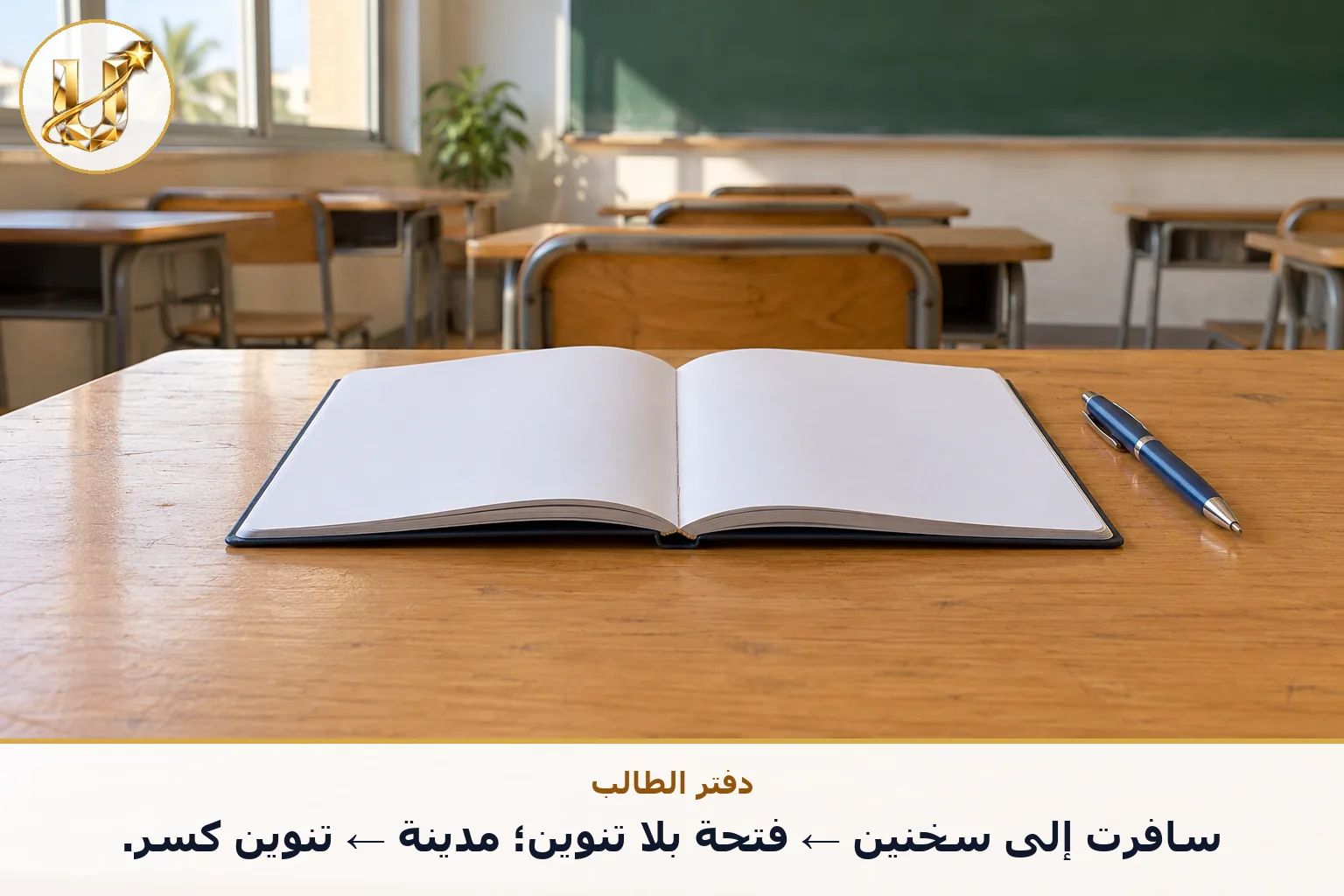 دفتر الطالب: سافرت إلى سخنين ← فتحة بلا تنوين؛ مدينة ← تنوين كسر.