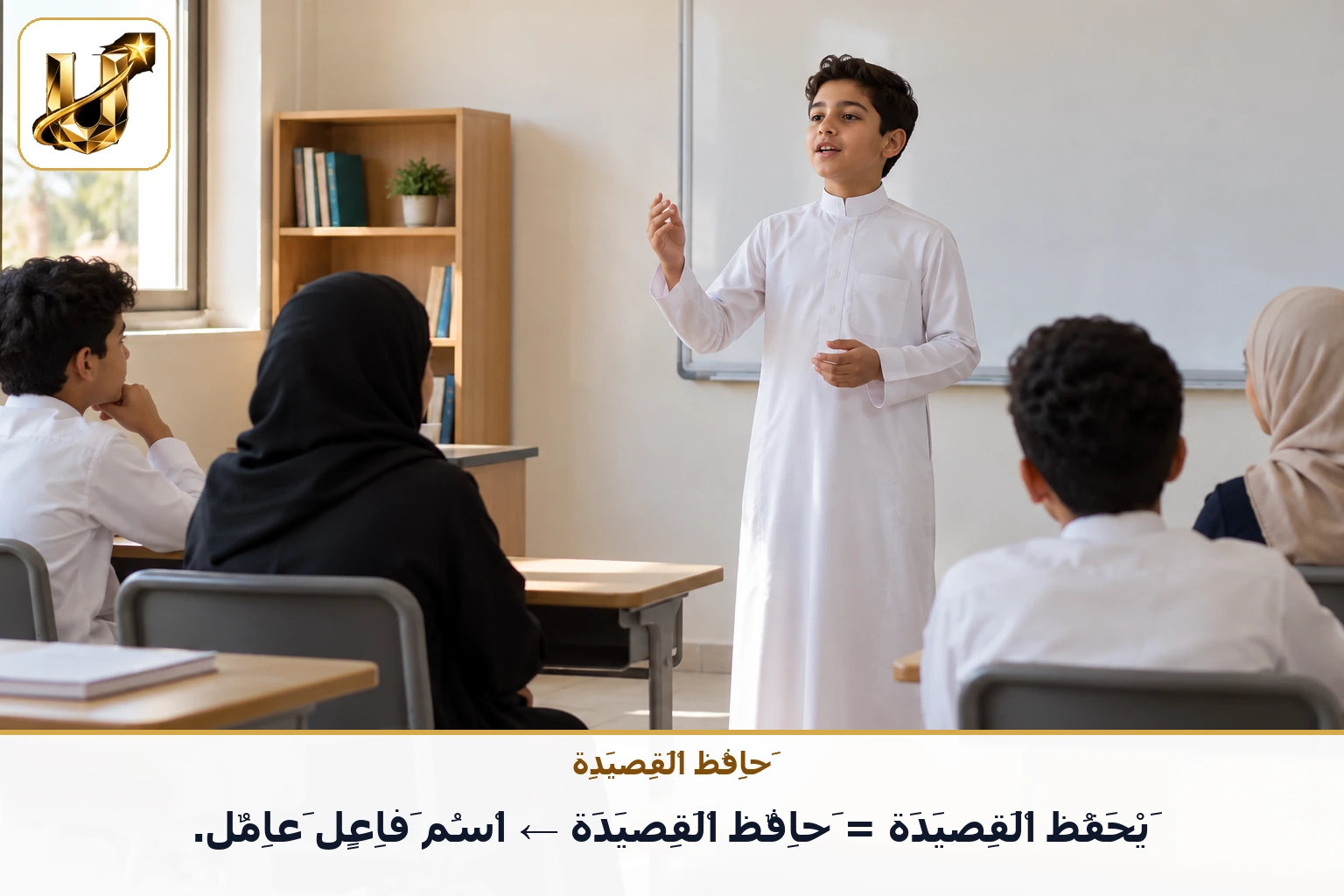 حافظ القصيدة: يحفظ القصيدة = حافظ القصيدة ← اسم فاعل عامل.