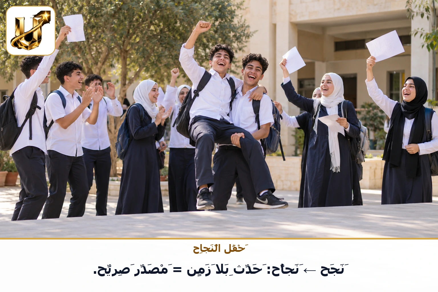 حفل النجاح: نجح ← نجاح: حدث بلا زمن = مصدر صريح.