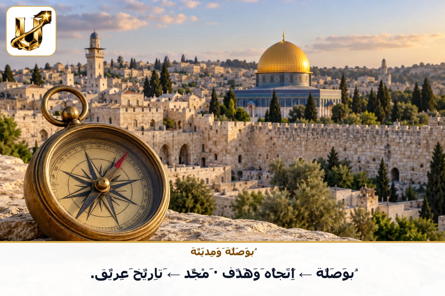 بوصلة ومدينة: بوصلة ← اتجاه وهدف · مجد ← تاريخ عريق.