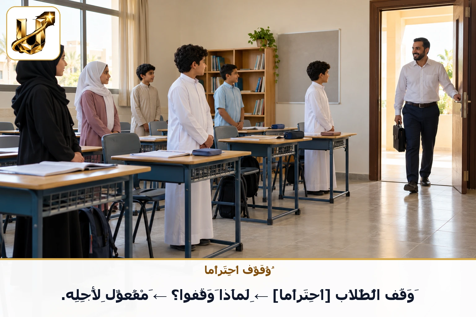 وقوف احتراما: وقف الطلاب [احتراما] ← لماذا وقفوا؟ ← مفعول لأجله.