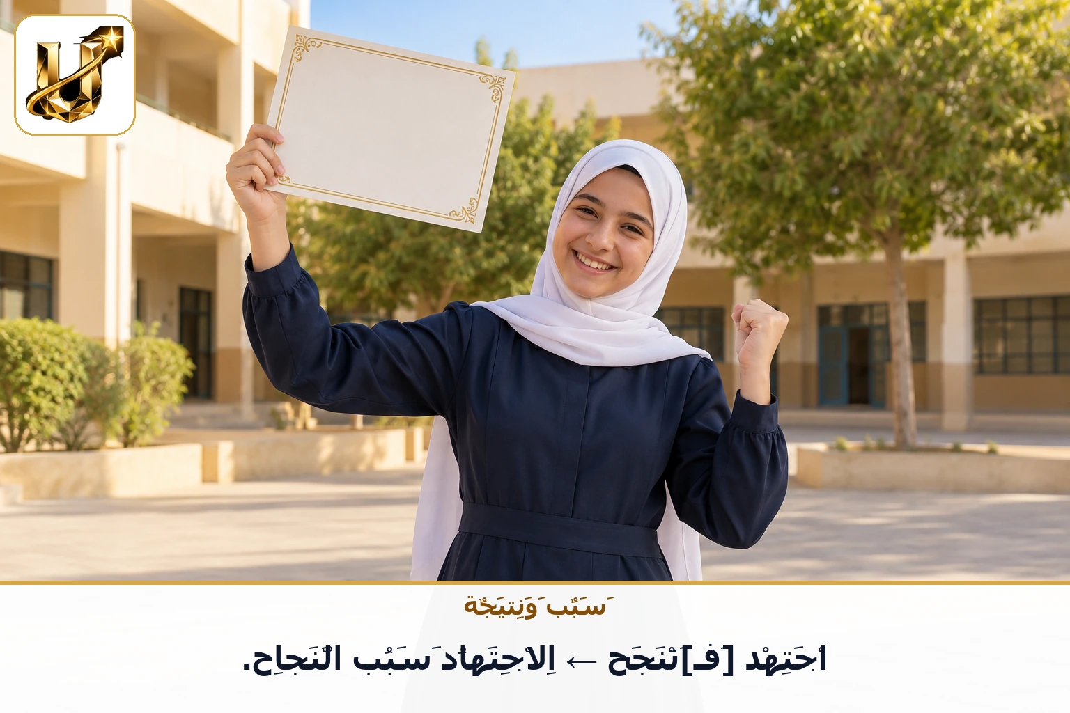سبب ونتيجة: اجتهد [فـ]تنجح ← الاجتهاد سبب النجاح.