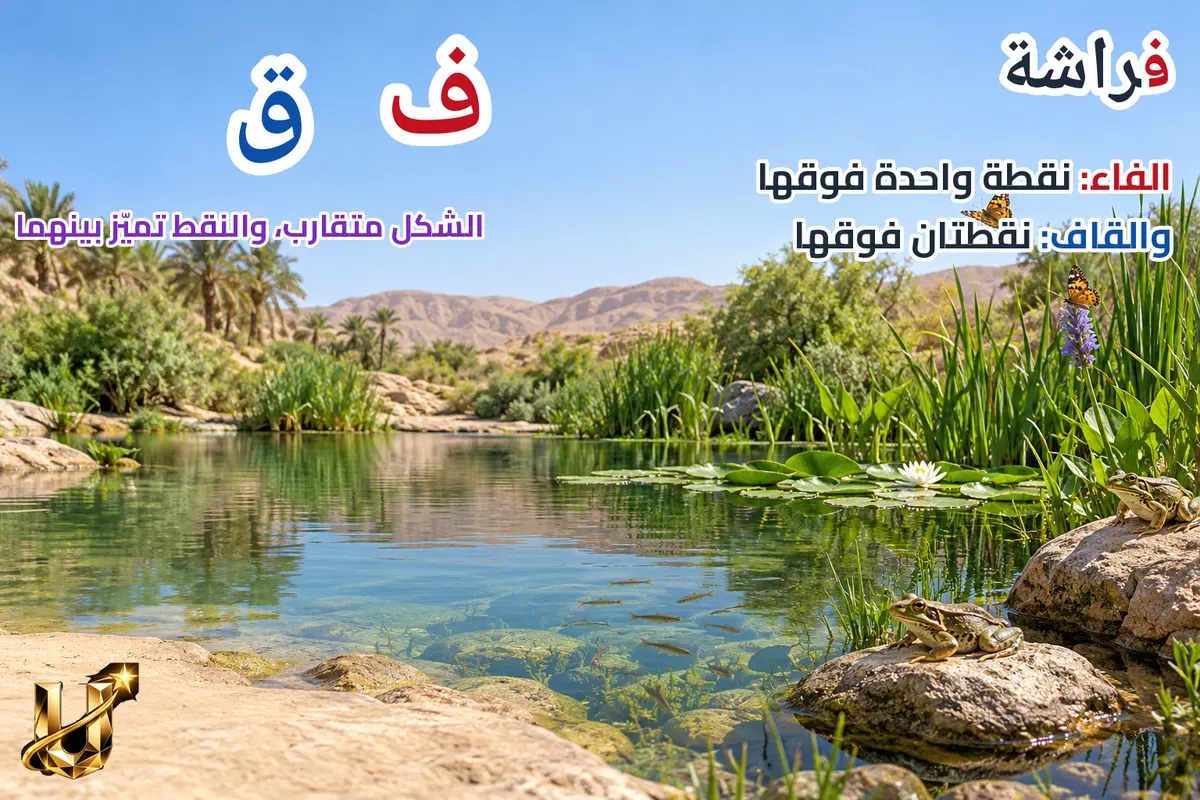 الفاء في فراشة، والقاف في قمر.