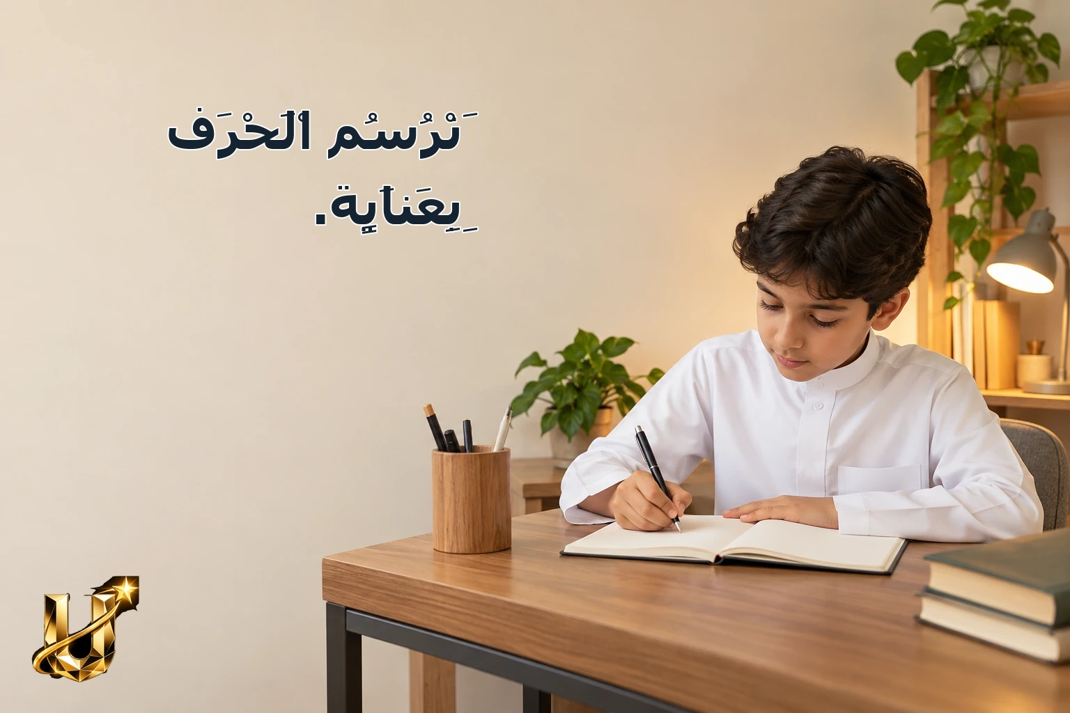 نَرْسُمُ الْحَرْفَ بِعِنَايَةٍ.