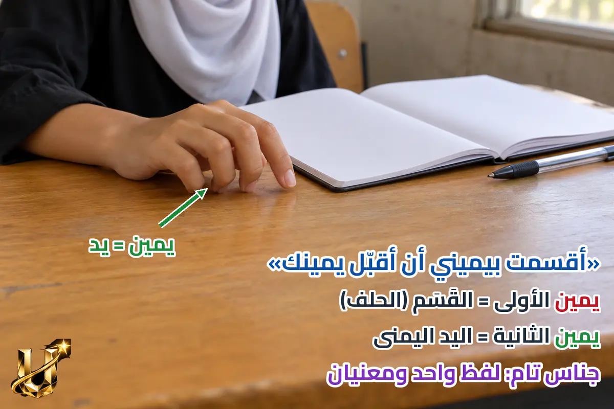 يمين بمعنى قسم ويمين بمعنى يد.