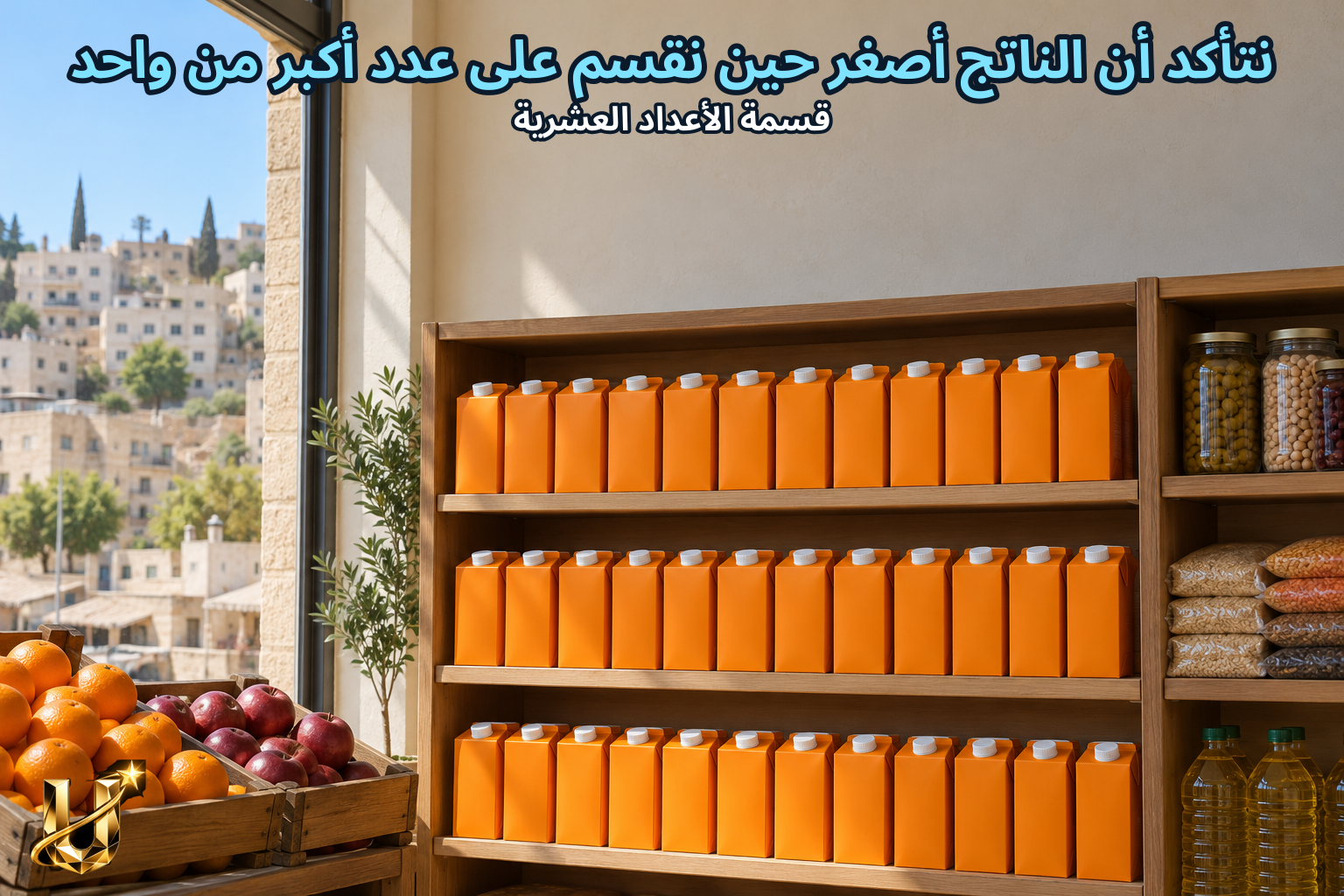 نتأكد أن الناتج أصغر حين نقسم على عدد أكبر من واحد