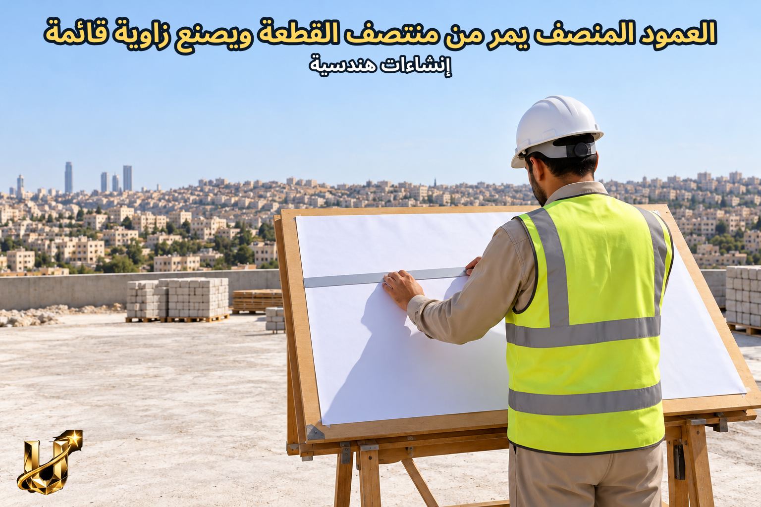 العمود المنصف يمر من منتصف القطعة ويصنع زاوية قائمة