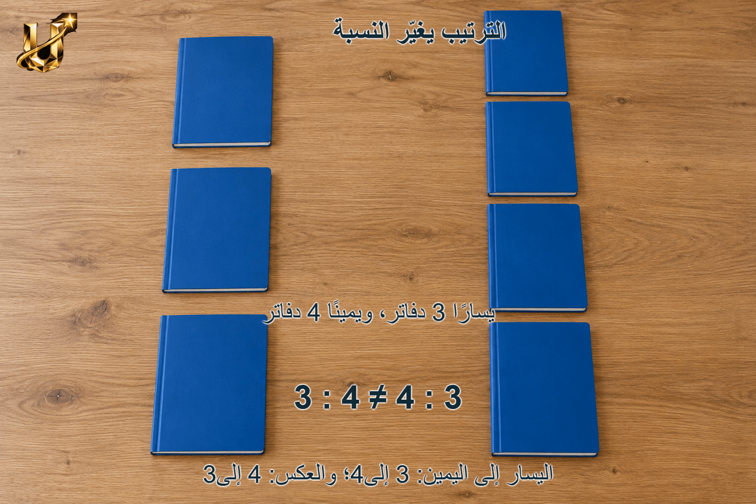 الترتيب يغير النسبة؛ اليسار إلى اليمين: 3 إلى4؛ والعكس: 4 إلى3