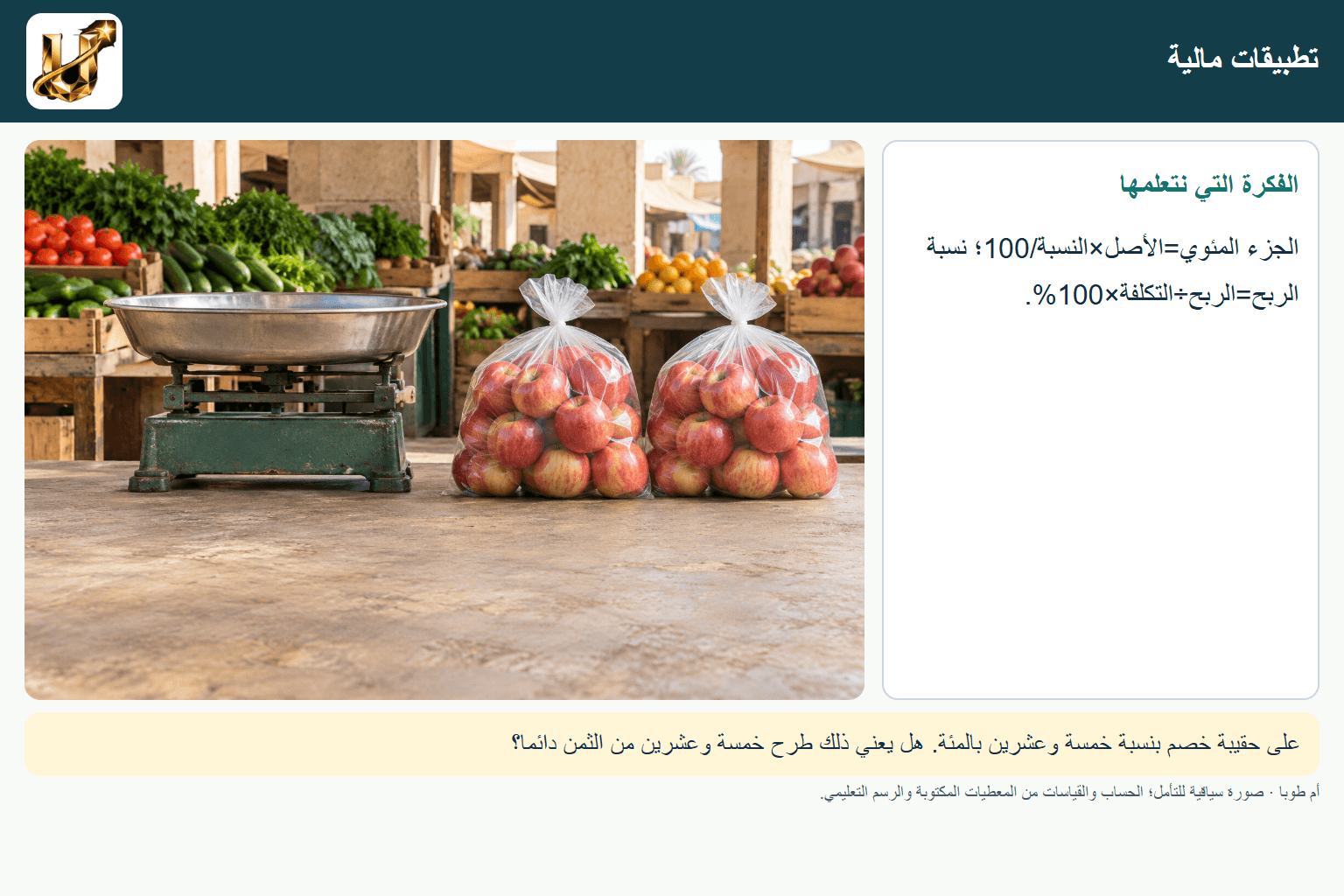 تطبيقات مالية — صورة من الحياة مع الفكرة الأساسية مكتوبة.