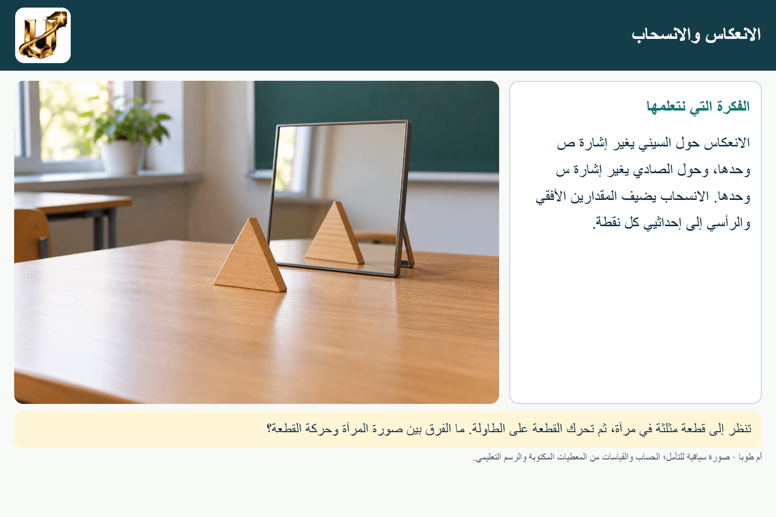الانعكاس والانسحاب — صورة من الحياة مع الفكرة الأساسية مكتوبة.