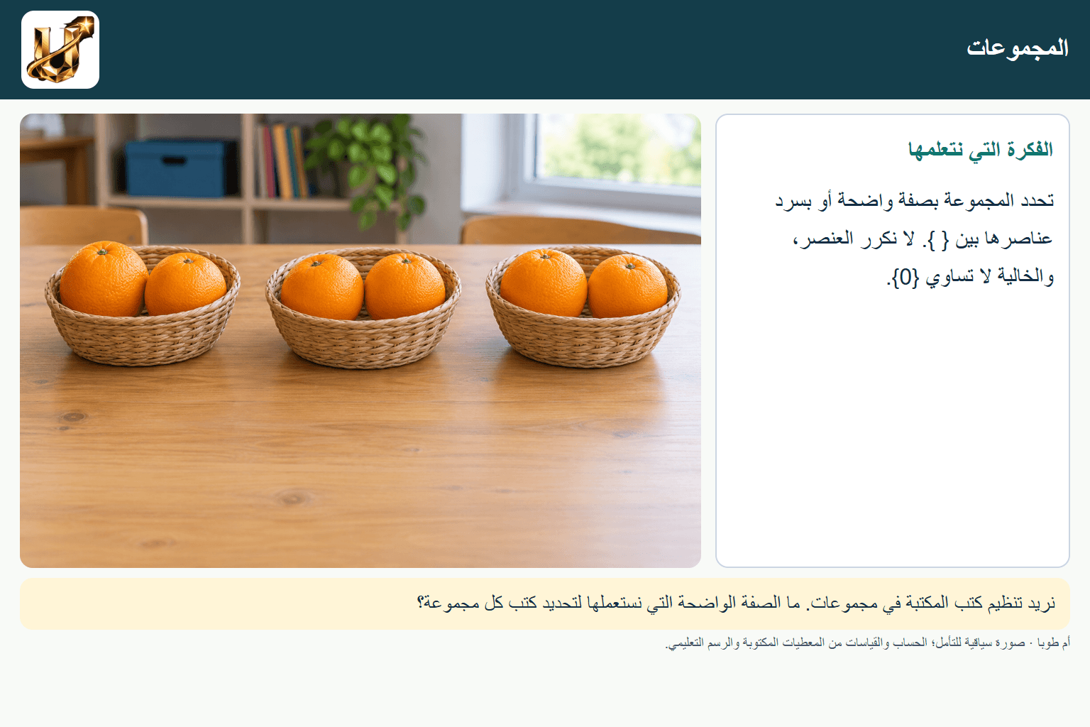 المجموعات — صورة من الحياة مع الفكرة الأساسية مكتوبة.