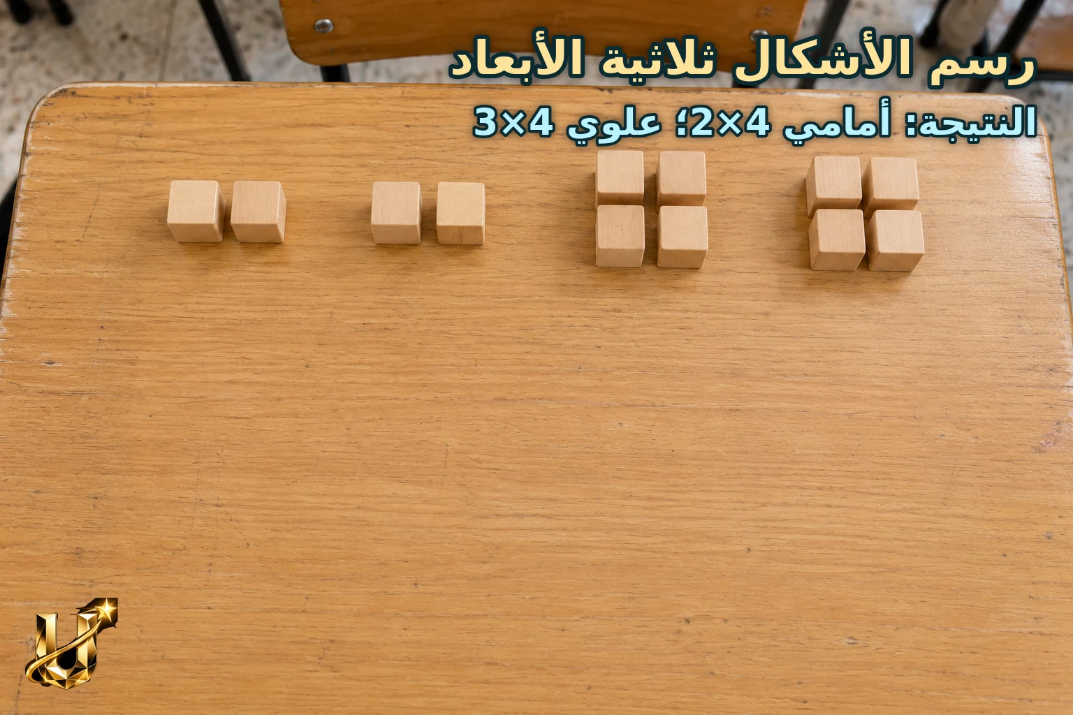 صندوق عرضه 4 وعمقه 3 وارتفاعه 2 وحدات. صف المسقطين الأمامي والعلوي.