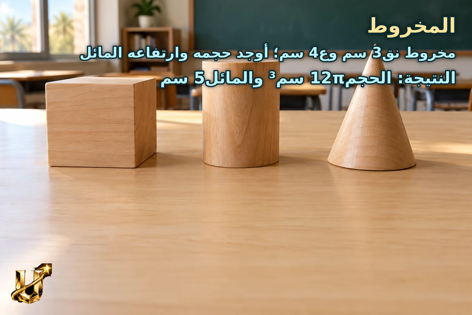 مخروط نق3 سم وع4 سم؛ أوجد حجمه وارتفاعه المائل