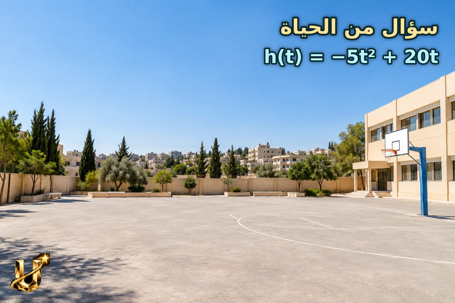ملعب مدرسة مفتوح في الزرقاء بسماء صافية ومساحة واسعة فوق الملعب