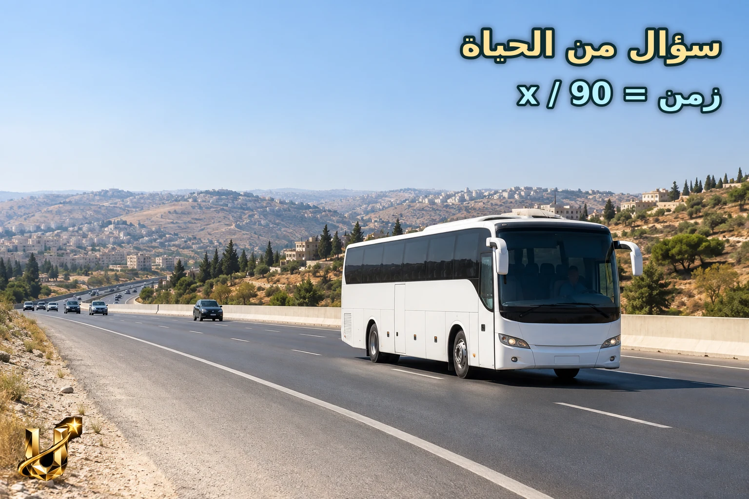 حافلة على طريق سريع بين مدينتين في الأردن