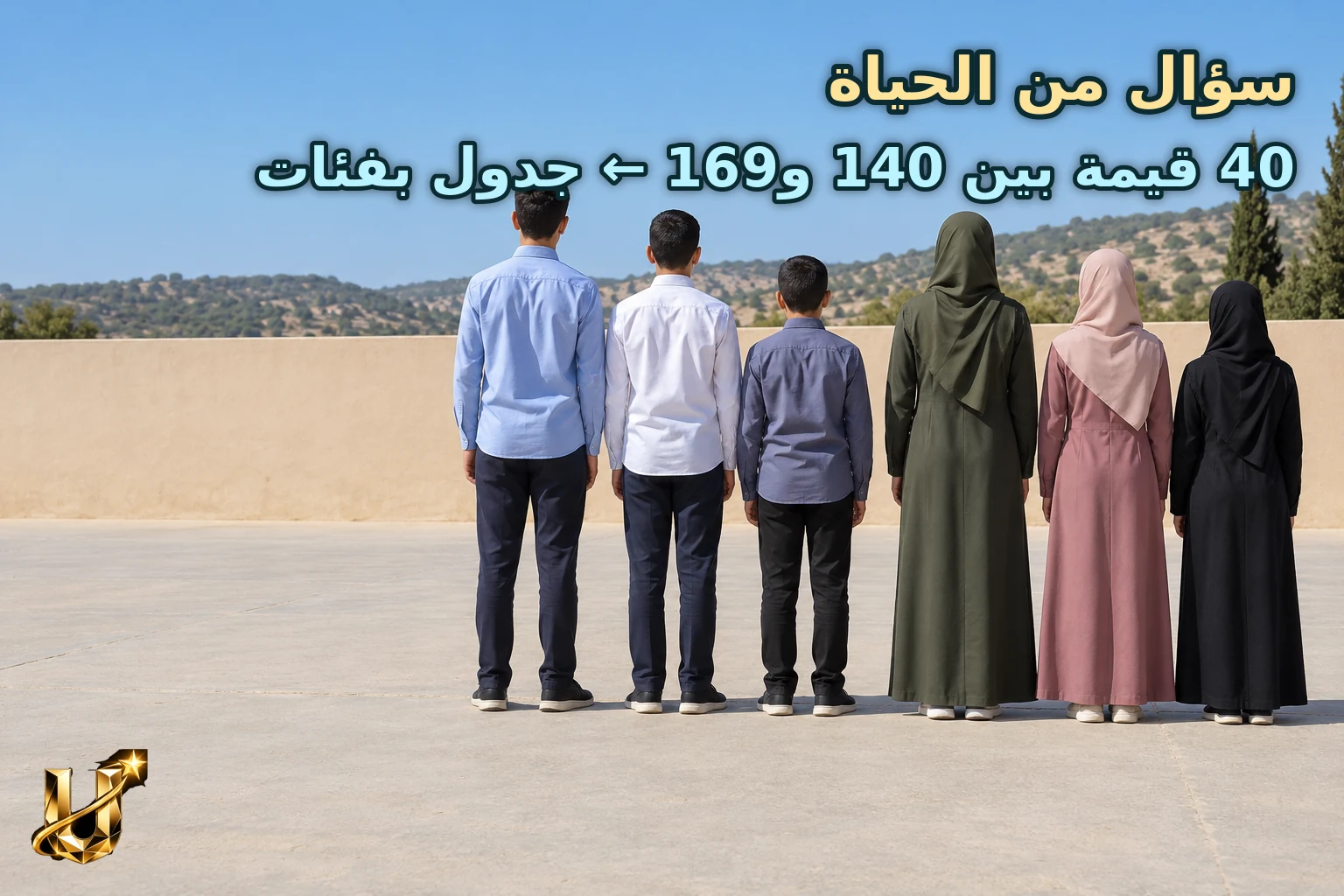 طلاب بأطوال مختلفة في طابور مدرسي في عجلون من الخلف