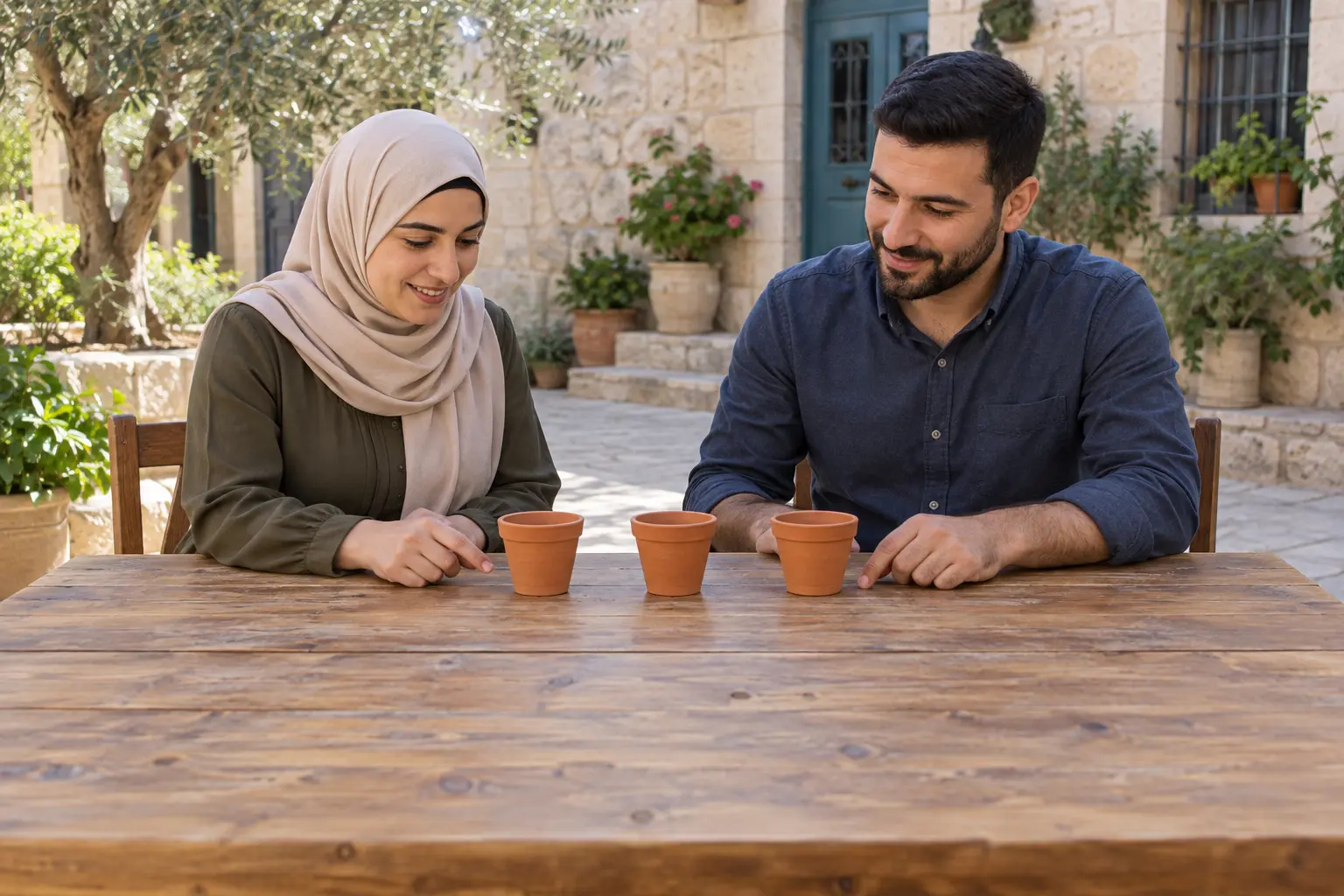 الأشخاص أنفسهم يرتبون صفا من الأصص يزداد بأصيصين